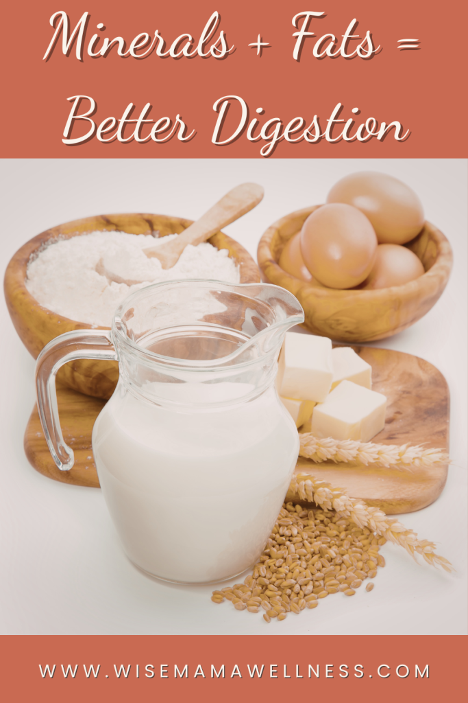 Milk, eggs, butter, and grains arranged to show nutrient  pairing for introducing grains to babies 